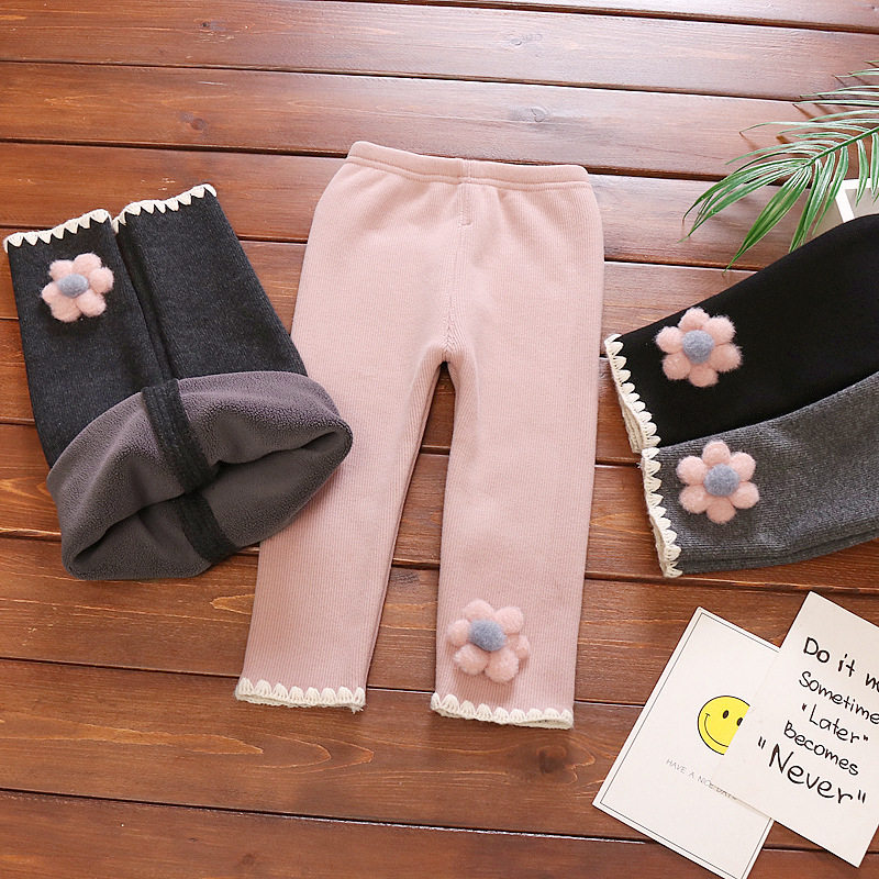 Girl Winter Gush Pants Children Baby Inner Hitch Pants 2022 New Baby Thick Pants Kiddie Long Pants Open Gear