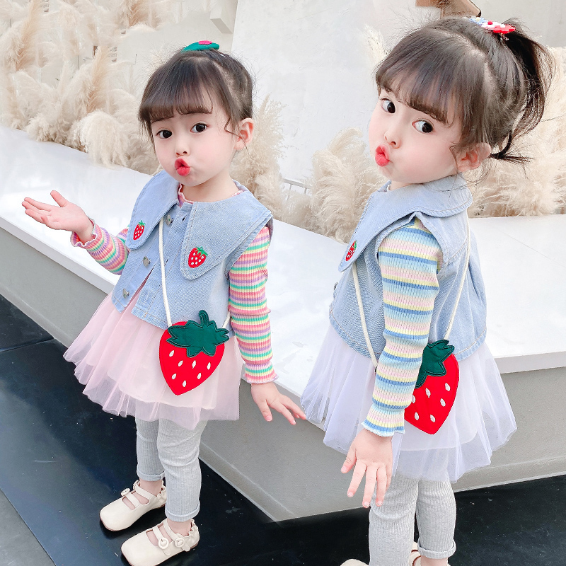 Female Baby Spring Dress Three Style 2022 New Baby 1-2-4 Year Old 3 Children Fitted Pure Cotton Spring Autumn Season Foreign Pie Suit