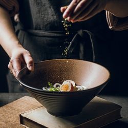 Japanese Ceramic Bowl Household Large Ramen Bowl Rice Bowl Noodle Soup Bowl Creative Tableware Set Commercial Bamboo Hat Bowl