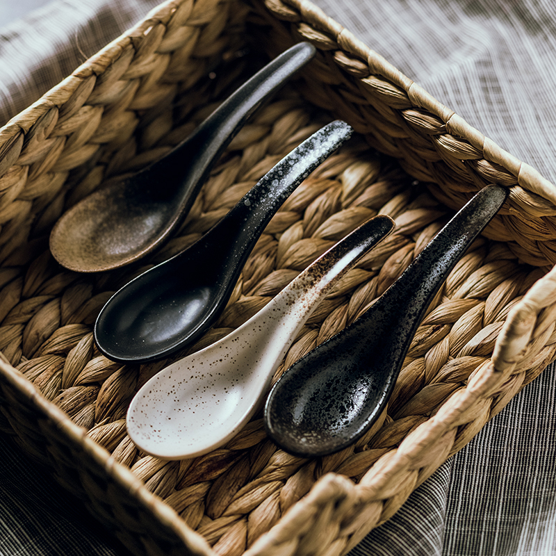 Ceramic ramen spoon Instant noodle curved spoon Japanese spoon Small spoon Dessert spoon Eating spoon Porridge spoon Japanese and Korean tableware spoon