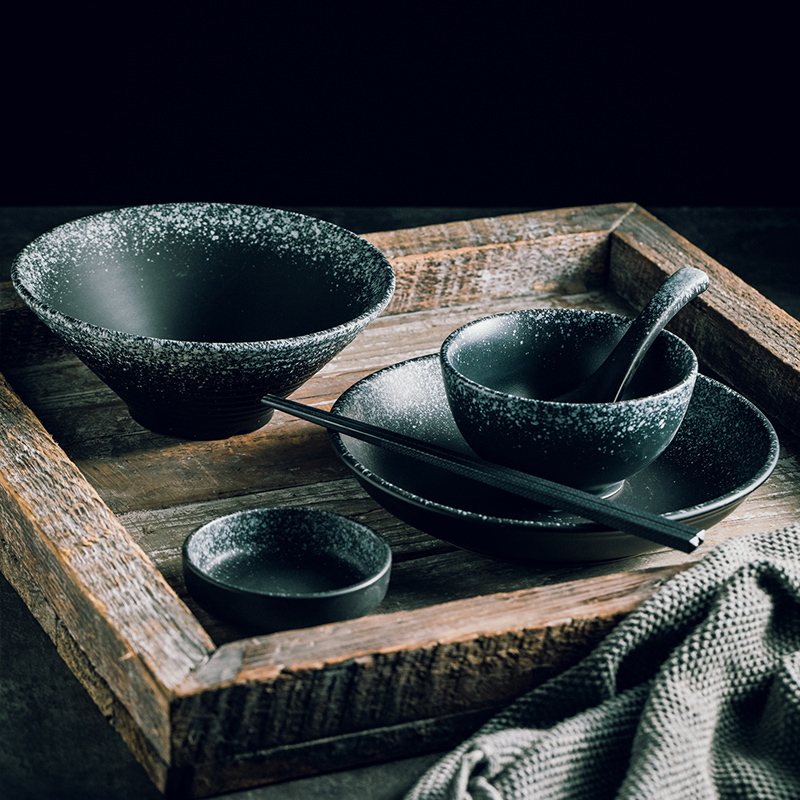 Japanese-Style Tableware Bowl and Plate Set for Home Use, Single-Serving Set, Creative Restaurant and Commercial Use, Conical Ramen Bowl and Chopsticks