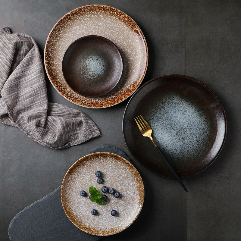 Japanese tableware creative retro ceramic plate home Japanese dish dumpling plate sushi plate ramen flat plate set