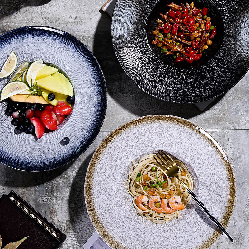 Day Style Retro Creative ceramic Home Italian pasta Straw Hat Tray Soup Pan Grass Hat Bowl Steak Dish Western Dining Tray Italian pasta