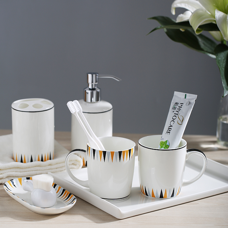 Nordic ins bathroom five-piece set ceramic simple tooth cup mouthwash cup creative wedding couple gift wash set