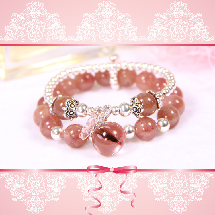 925 sterling silver double layer strawberry crystal fetal hair hand string Mother hand chain Fetal hair pendant Baby souvenir baby gift 