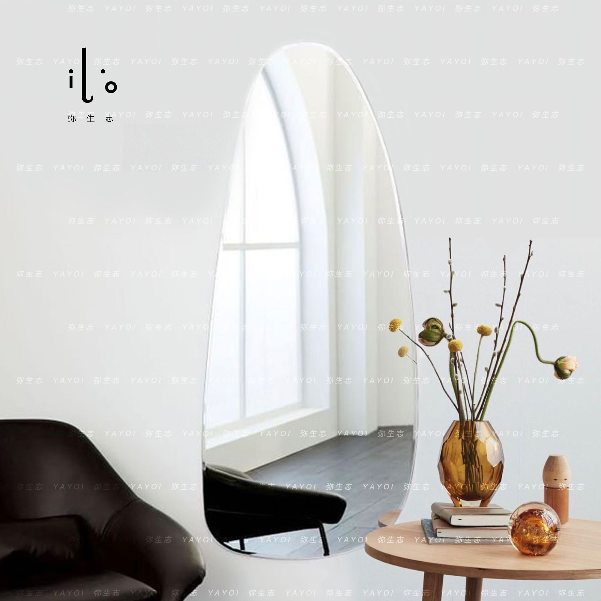 Yayoi Chi original design boundless water drop mirror Nordic shaped full-length mirror Net red elliptical full-length mirror Bathroom mirror