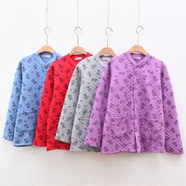 Elderly pure cotton thermal underwear womens loose plus size open body placket thickened padded autumn clothes old lady top