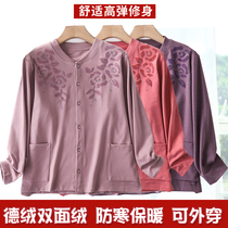 Womens cardigan Middle-aged and elderly plus fat plus velvet single-layer placket heating fabric Cotton sweater bottoming underwear autumn clothes
