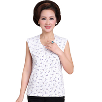 Middle-aged summer white printed cotton womens old-fashioned waist-high cotton old lady summer fat plus size small vest