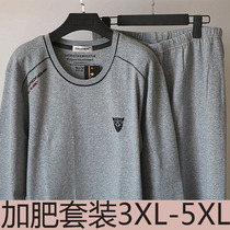 Fat plus size winter base warm underwear suit mens v-neck autumn clothes Autumn pants Velvet thickened fat cotton sweater