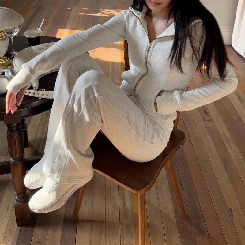 Lulu Style 2025 Women's Sports Sweatshirt, Autumn and Winter Fleece-Lined Full-Zip Hooded Jacket, Slim Fit Waist-Cinching Slimming Set