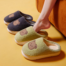 Lovers Cotton Slippers MEN AND WOMENS HOME SOFT BASE AUTUMN WINTER WARM BAOTOU CARTOON THICK BOTTOM SILENT NON-SLIP ROOM PLUSH TUG