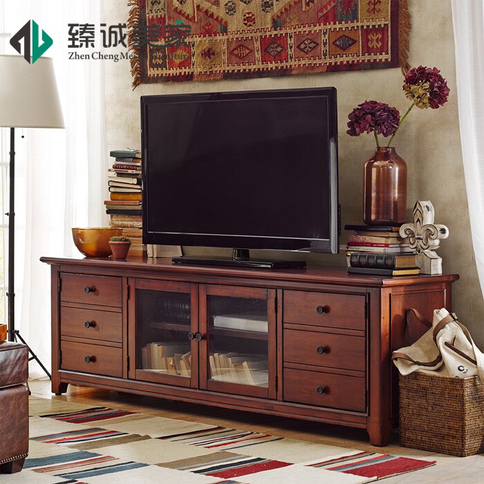 Zhencheng Meijia American-style TV cabinet solid wood floor cabinet simple living room locker European-style TV cabinet living room furniture