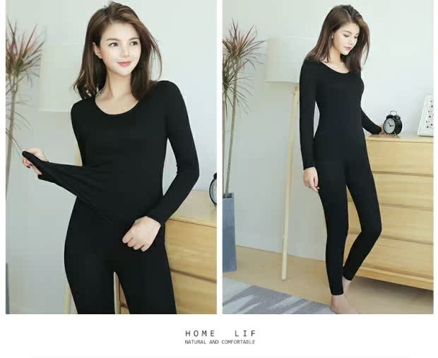 Mới mùa thu và mùa đông rắn màu đồ lót nhiệt phần mỏng phù hợp với phụ nữ chất lượng cao cotton chặt áo len cổ tròn quần áo mùa thu quần dài đồ bộ cho người 60 tuổi