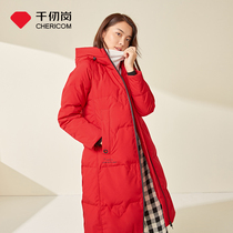 Thousand Gang 2021 New down jacket women long hooded drawstring print slim slim 259102