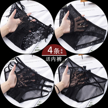 4 erotic underwear women sexy hot lace low waist ultra thin transparent temptation black breifs cotton crotch