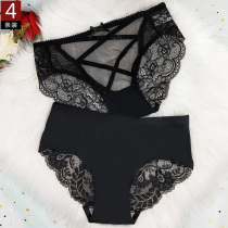 4 erotic underwear women sexy lace transparent temptation Japanese Hot Pearl cloth breifs cotton crotch antibacterial XL