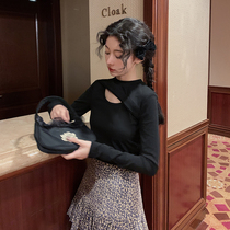 Plum cooked round neck knitted hollow tight jacket Spring and Autumn new interior base shirt solid color long sleeve T-shirt women