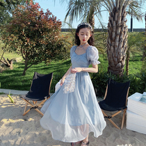 Plum cooked in French style palace Bubble Blisters Sleeves Dress Woman 2022 Spring paragraph Design Feel Waist Hollowed-out Fairy Skirt