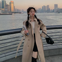 Plum cooked literary temperament Brown long trench coat female commuting 2021 autumn new small man coat coat