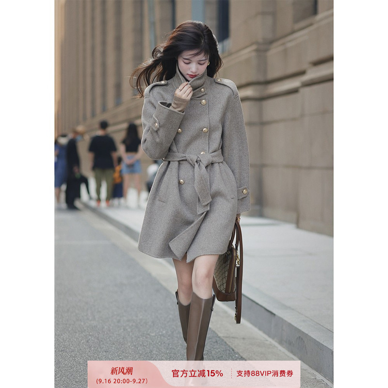 Plums Are Ripe, and the Store Is Celebrating with a High-Quality 100% Wool Gray Woolen Coat, Long Double-Sided Woolen Coat for Women