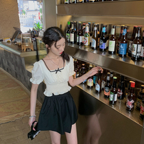 Plum cooked in fashion foreign air black dress pants shorts female high waist display slim draw rope design 2021 new summer