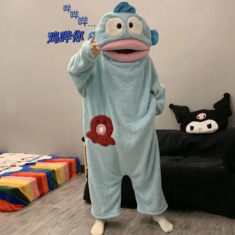 Fish Ball Home Wear Clownfish One-Piece Pajamas Cute Cartoon Funny Hanton Ugly Fish One-Piece Couple Pajamas for Men and Women