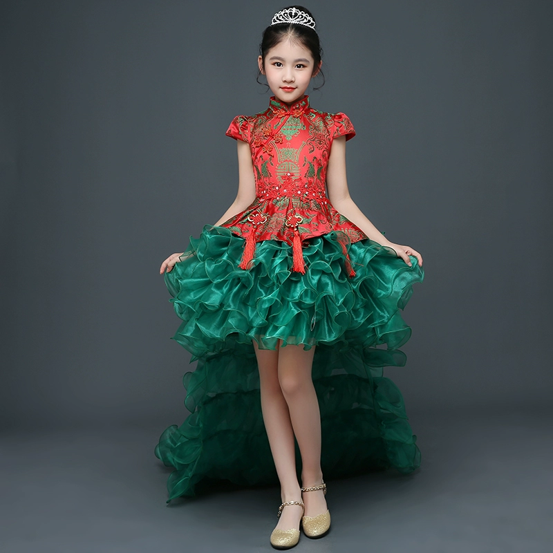 Cô gái công chúa váy pettiskirt chủ nhà trẻ em mẫu catwalk dạ hội trang phục piano đuôi dài - Váy trẻ em