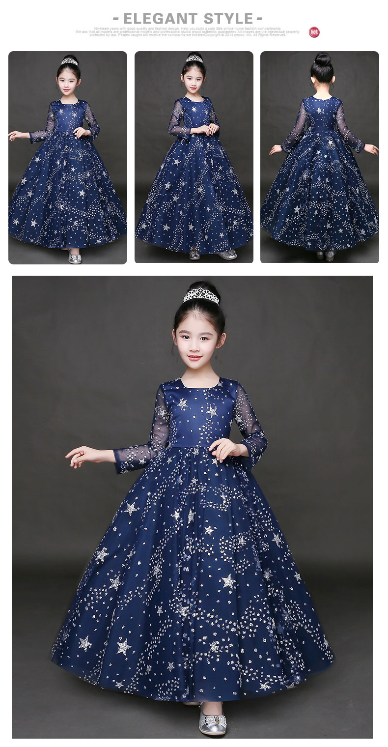 Cô bé công chúa váy dài tay trẻ em mẫu catwalk trang phục trẻ em lớn chủ nhà váy dạ hội cô gái dài phần quần áo phù rể cho bé trai