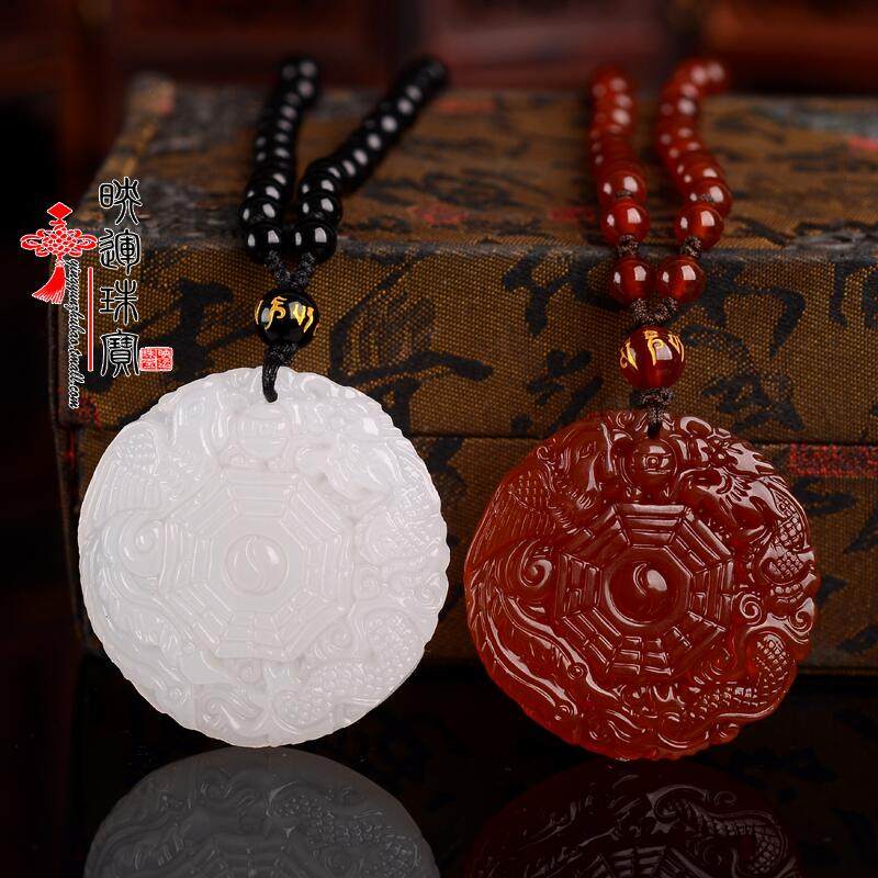 Gift white jade red Manau Long Fengyin Guanyin inspired by the spell pendant Kaitefoo Yin and Yang Five lines of gossip to protect the body