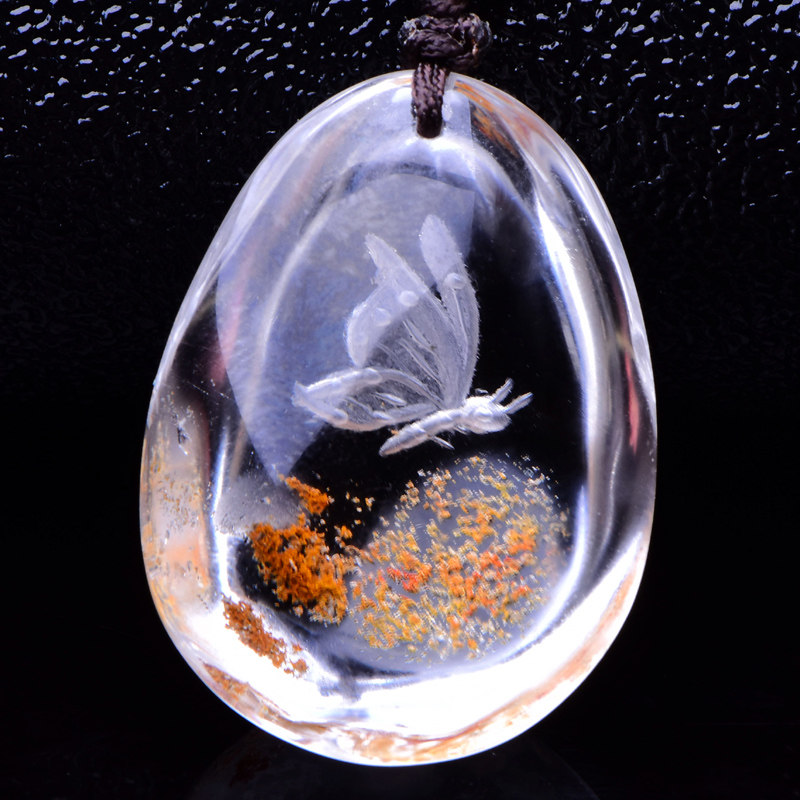 Gift Natural Crystal Color Ghost Poly Basin Inner Carved Butterfly Pendant Happiness Stack of male and female crystal ornaments gifts