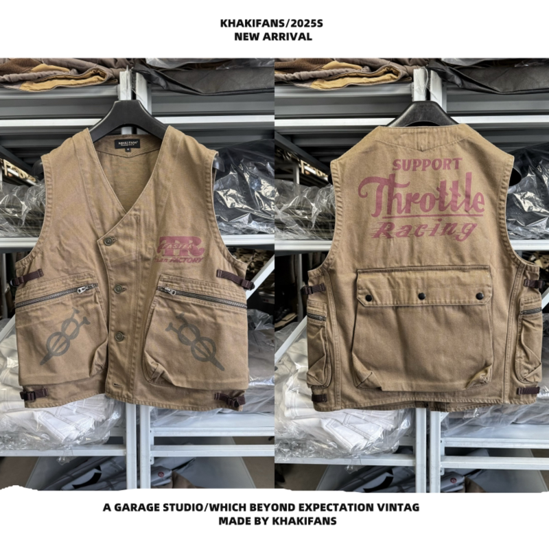 Khakifans Pure Cotton Japanese Style Multi-Pocket V8 High-Density Brushed Work Vest for Men in Autumn