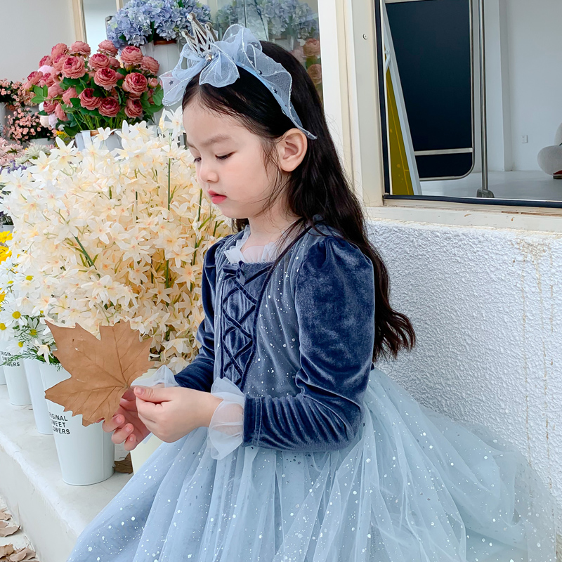 Girl Love Sand Dresses Ice Chic Edge Elsa Princess Dresses Dresses Autumn Dress New Children Gowns Aisha Foreign Dress