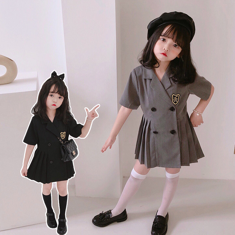 Children's clothing girls suit dress Girls summer college style pleated skirt Children's thin JK uniform skirt Western style