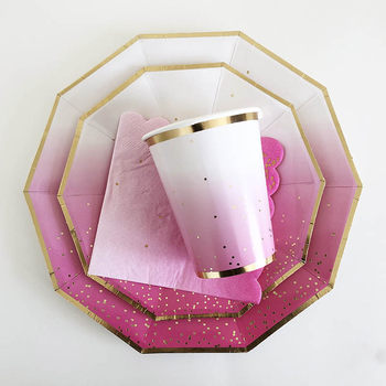 Hot stamping gradient pink plate dessert tableware