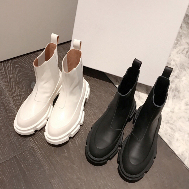 Mi mi the same thick-soled boots women's 2021 winter new British Martin boots Chelsea white plus velvet boots