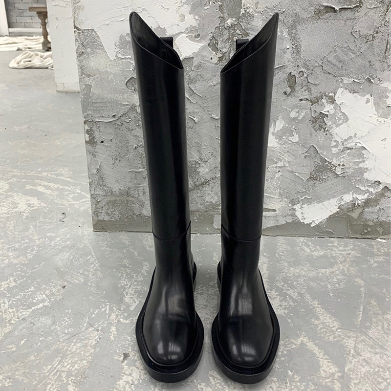 But knee boots women's 2020 autumn and winter new oblique cut v-mouth high riding boots long tube slim JIL straight boots