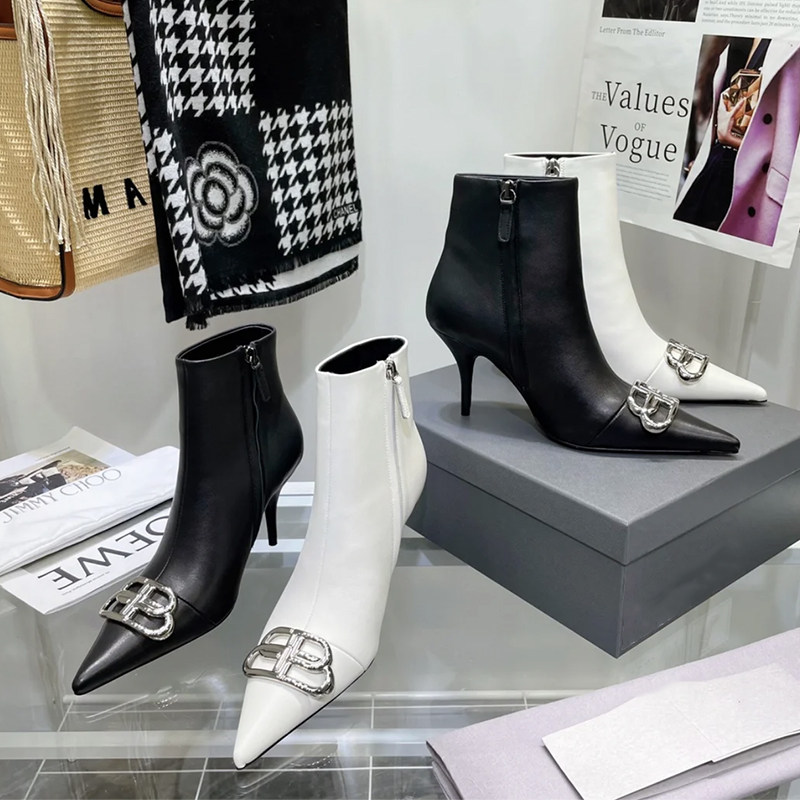 High Heel Short Boots Woman 2021 Winter new pointed single boot Side bracelet fashion Slim Naked Boots Bb Buttoned Up Boots