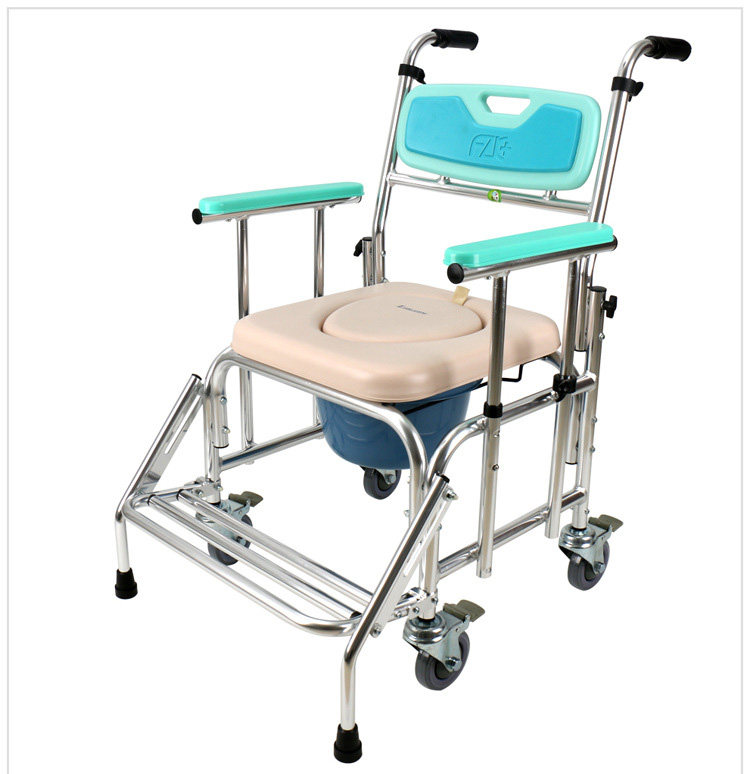 2021 Foxconn aluminum alloy toilet chair wheelchair adjustable high and low belt wheel waterproof care bath chair