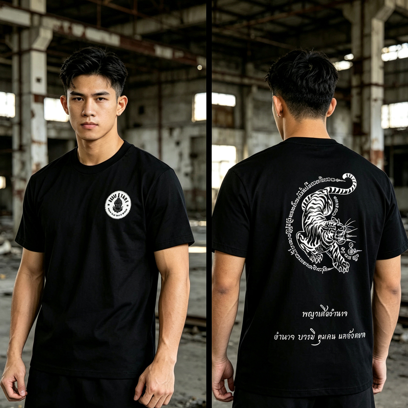 Muay Thai Tiger T-Shirt Boxing Fighting Training Wear Versatile Sports Short Sleeve Back Print