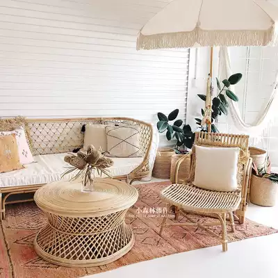 Small forest rattan Nordic rattan coffee table natural simple home living room homestay rattan round a few