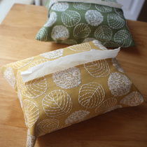 Embroidered leaves handmade Nordic style double-layer cotton and linen tissue bag tissue cover paper bag