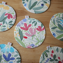 Cream flower cotton linen 9cm round hand-made clip Cotton Cup cushion tea pad cute little thing