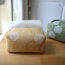 Embroidered leaves Nordic style hand-made cotton linen fabric tissue sleeve drawing paper bag shaped tissue box