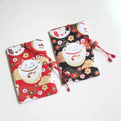 Luckai cat Japanese and wind card bag card bag card handmade fabric protective cover can put multiple cards