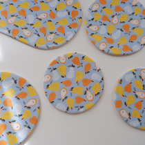 Lots of Pears Handmade fabric round quilted placemat coaster oval tea mat for one person