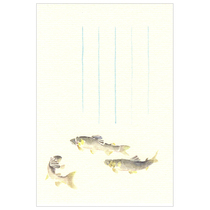 (Summer and Autumn Winter Spring) Japanese Watercolor Painting Season and Paper Postcard First Summer Ayu Fish 1
