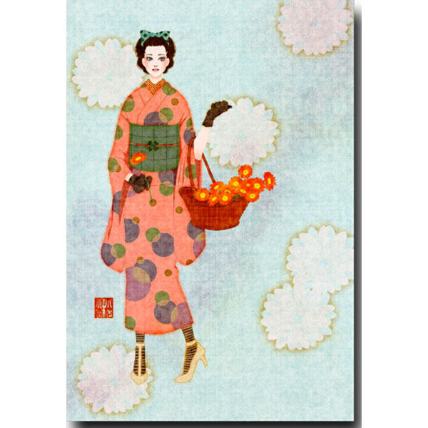 Japanese system and Dao Lili Flower Little Spring Great Romantic Teenage Girl Illustrations Postcard ' African Chrysanthemum '