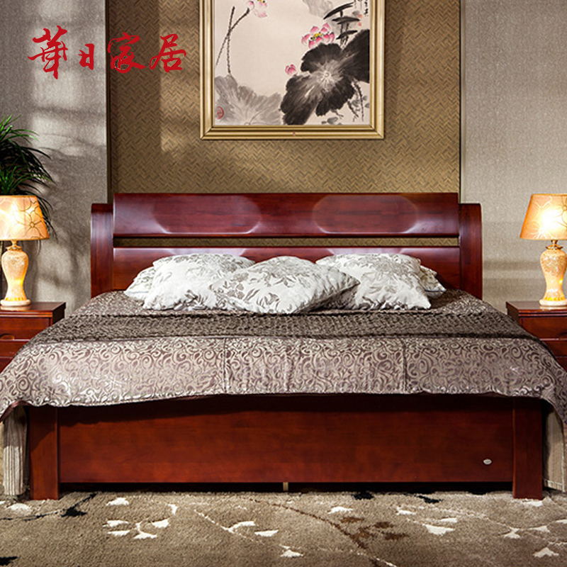 Huari home Chinese modern solid wood bed double bed bed cabinet 1 8 meters solid wood storage bed bedroom m03