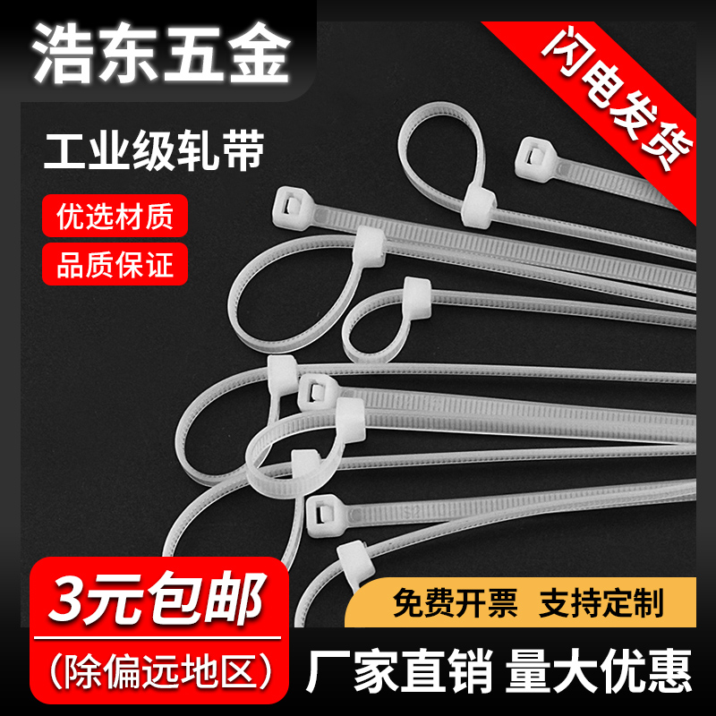 Self-locked nylon tie 4 * 200mm prick line with 500 fixed plastic strapping with harness with white